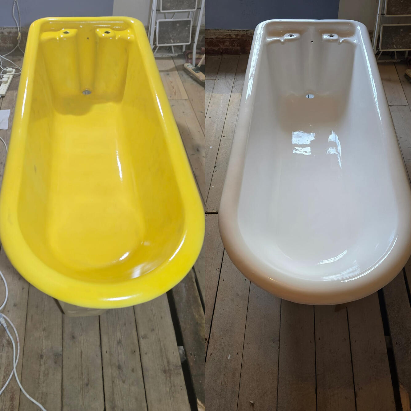 CAST IRON BATH RESURFACED BEFORE AND AFTER PHOTOS OF A CAST IRON ROLL TOP BATH RE-ENAMELLED IN Swindon