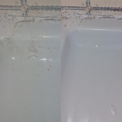 before and after picture of a shower Tray crack Repair completed in Swindon Wiltshire