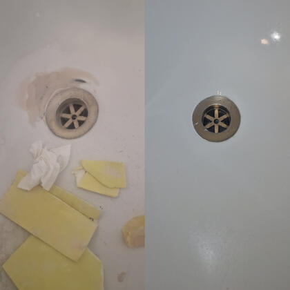 before and after picture of a steel bath chip repair completed in Swindon