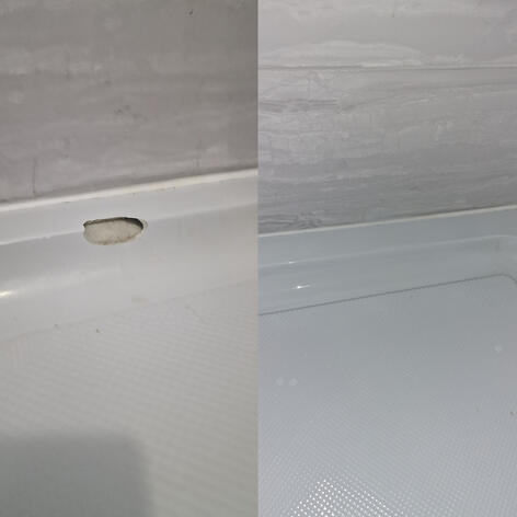 before and after picture of a stone resin crack Repair completed in Swindon Wiltshire