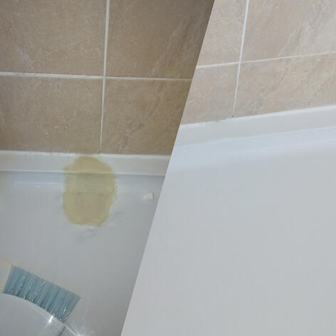 before and after picture of a shower Tray crack Repair completed in Swindon Wiltshire
