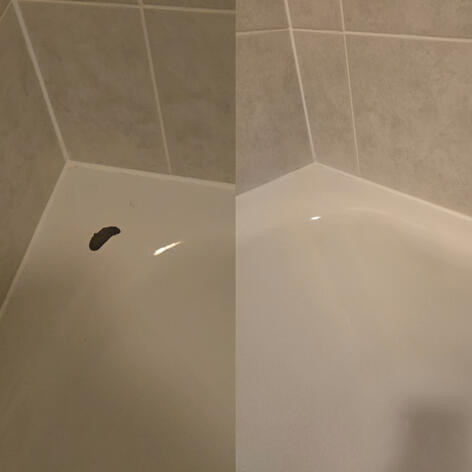 before and after picture of a steel bath chip repair completed in Swindon