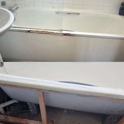 before and after picture of a steel bath rust repair completed in Swindon Wiltshire