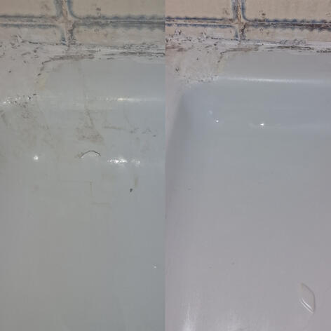 before and after picture of a shower Tray crack Repair completed in Swindon Wiltshire