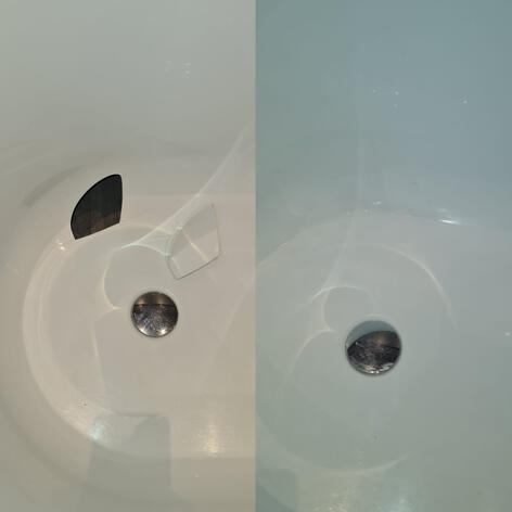 before and after picture of a ceramic sink crack Repair completed in Swindon Wiltshire