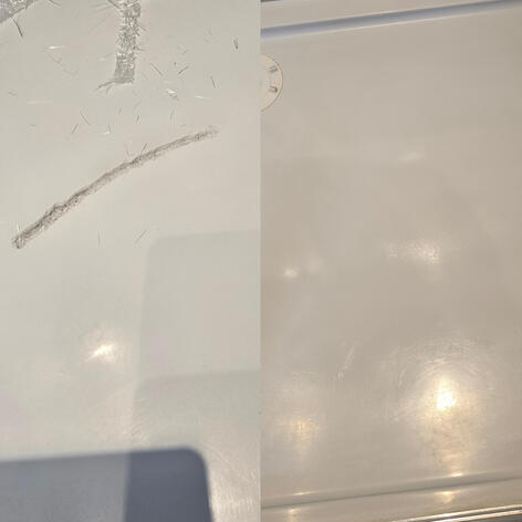 before and after picture of a shower Tray crack Repair completed in Swindon Wiltshire