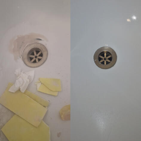 before and after picture of a steel bath chip repair completed in Swindon