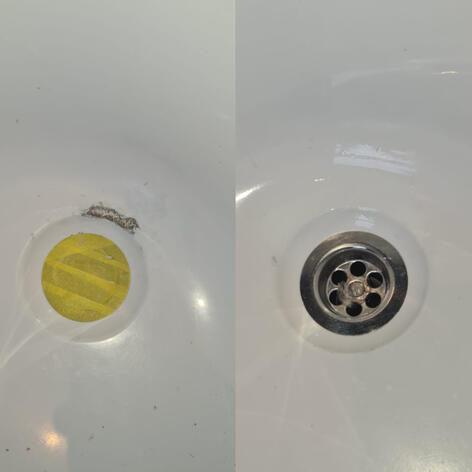 before and after picture of a steel bath chip repair completed in Swindon