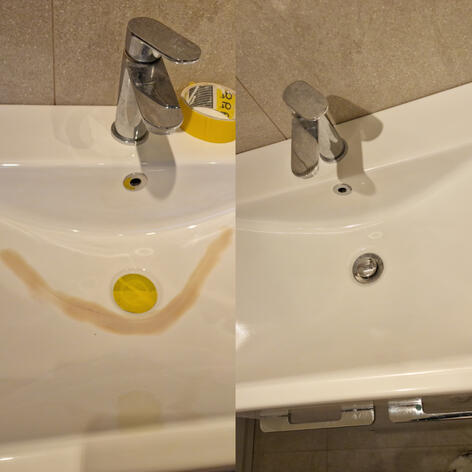 before and after picture of a ceramic sink crack Repair completed in Swindon Wiltshire