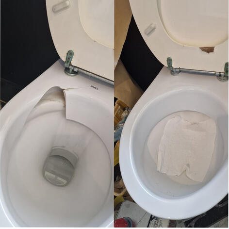 before and after picture of toilet crack repair completed in Swindon Wiltshire
