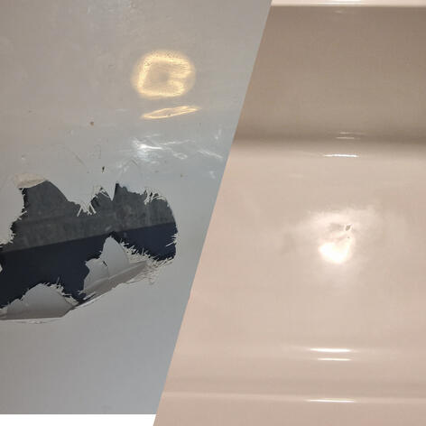 before and after picture of a shower Tray crack Repair completed in Swindon Wiltshire