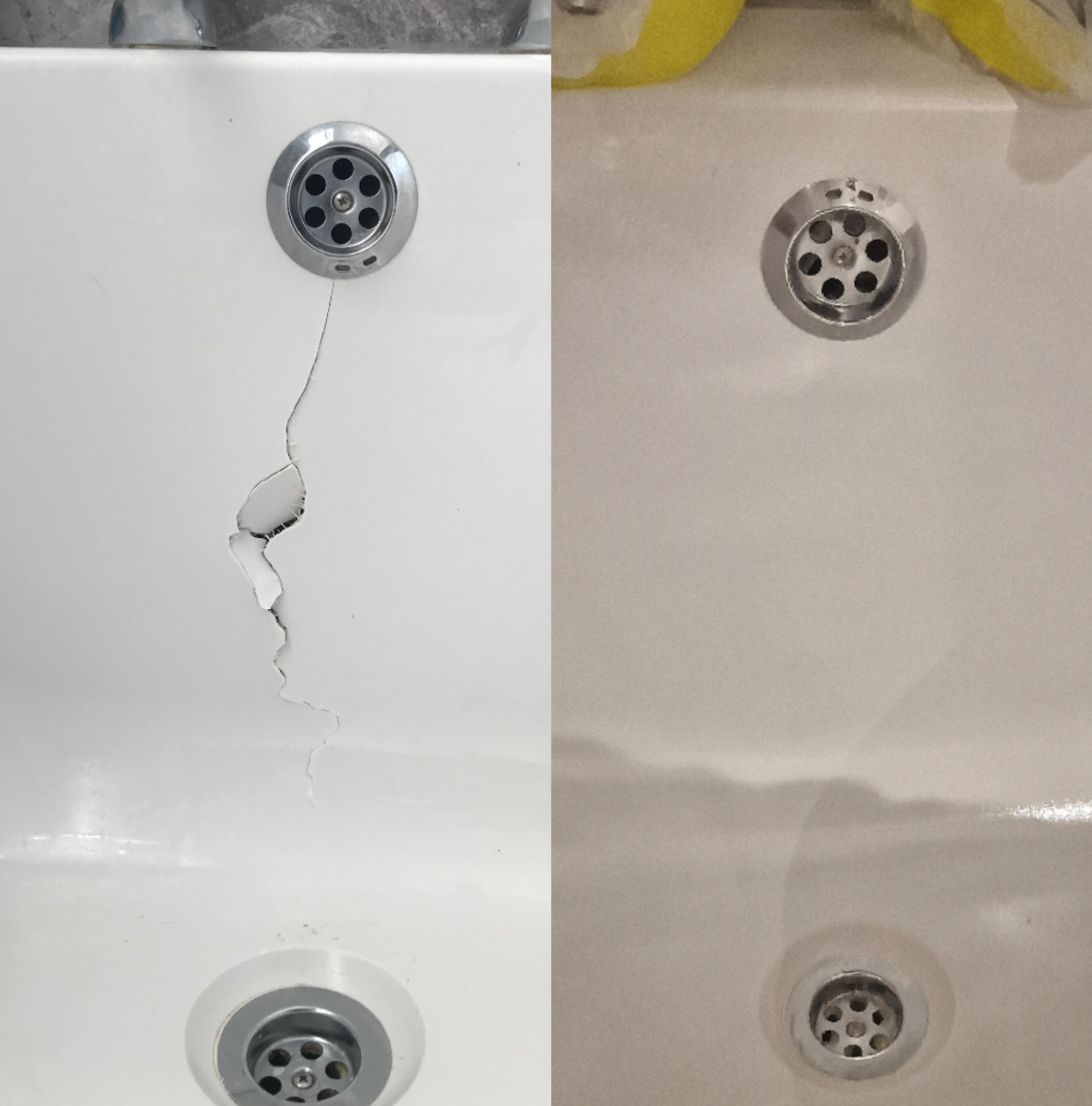 Acrylic Bath Crack Repair Before & After photos of an Acrylic Bath Crack Repair in Swindon
